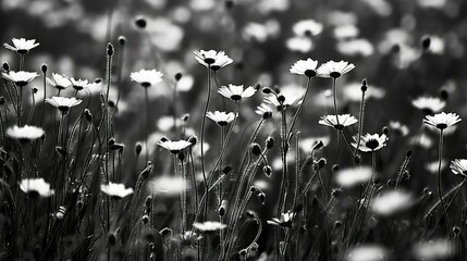 Wall Mural - field spring flowers black and white