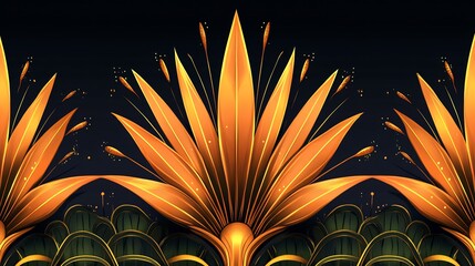 Wall Mural - Golden Floral Art Deco Design Symmetrical Pattern. AI Generated