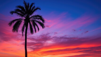 Canvas Print - pink palm tree blue sky