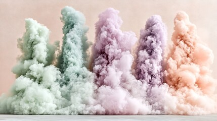 Wall Mural - Pastel colored smoke plumes rise gracefully against a soft background. AI Generated