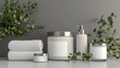 © muhammad - Spa Products Display on White Surface with Greenery