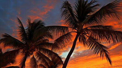 Wall Mural - landscape sunset palm trees