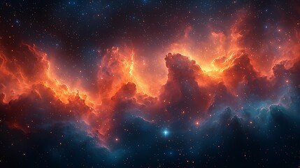 Wall Mural - cosmic inferno: a fiery nebula bursts with vibrant orange hues, swirling with ethereal beauty and a 