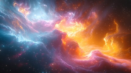 Wall Mural - cosmic symphony: an abstract celestial expanse explodes with vibrant colors, a cosmic dance of fiery