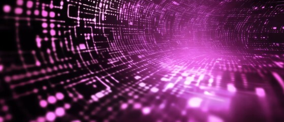 Poster - Abstract digital tunnel with glowing pink patterns