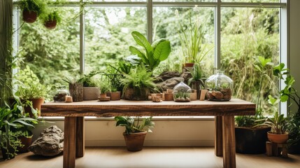 Wall Mural - window table with plants