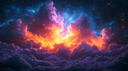 Wall Mural - cosmic blaze: a mesmerizing abstract landscape of fiery clouds ablaze with cosmic energy, painting t