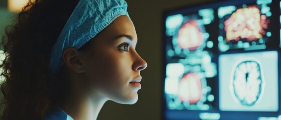 Poster - Medical professional analyzing brain scans in clinic