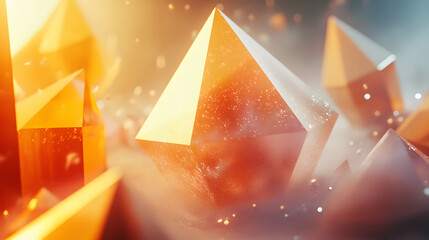 Poster - Dynamic abstract geometric composition with crystals digital realm 3d render vibrant atmosphere close-up modern art