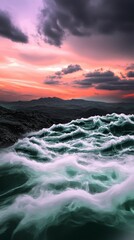 Wall Mural - Dramatic Seascape with Teal Waves at Sunset