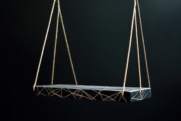 Wall Mural - Hanging shelf suspended by ropes on a dark background