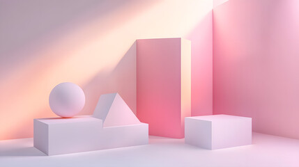 Poster - Abstract geometric composition featuring shapes and soft colors studio setting digital art minimal environment artistic viewpoint