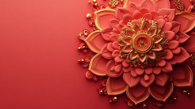 Intricate Red and Gold Floral Mandala Design