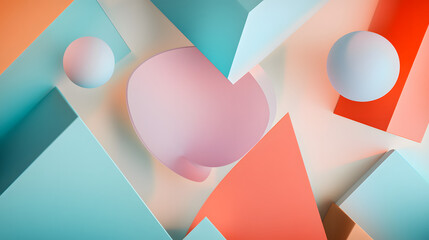 Poster - Abstract geometric composition featuring colorful shapes digital art modern aesthetic interior design eye-level view creative concepts