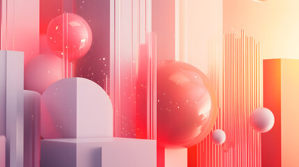 Poster - Abstract geometric composition featuring shapes and spheres digital art modern environment vibrant colors contemporary viewpoint