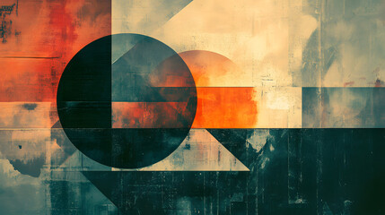 Poster - Abstract geometric composition featuring circular and linear elements contemporary art scene digital artwork modern environment
