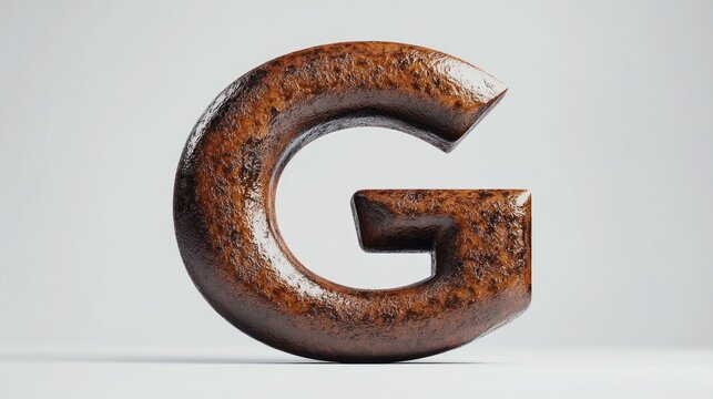 Stylized letter G crafted into the shape of a coffee bean, designed with rich brown hues and a detailed surface, set against a white backdrop. Ideal for coffee shop branding