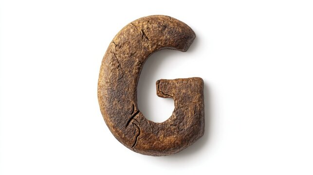Stylized letter G crafted into the shape of a coffee bean, designed with rich brown hues and a detailed surface, set against a white backdrop. Ideal for coffee shop branding