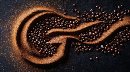 Leinwandbilder - The letter G with dynamic wave-like strokes, symbolizing the sensory experience of freshly ground coffee beans