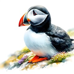 Wall Mural - 코뿔바다오리, 수채화, jpeg (Atlantic puffin, water colour, jpeg)