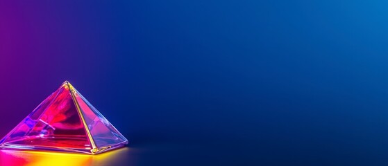 Poster - Luminous Glass Pyramid on Dark Blue Background