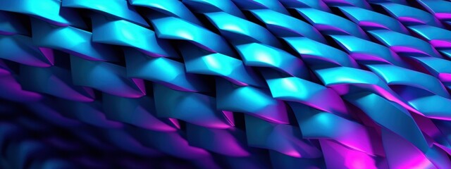 Poster - Abstract Blue and Purple 3D Geometric Pattern Design, Vivid Color Gradient, Shiny Scales Texture, Digital Art Background Wallpaper
