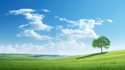 Poster - tree blue sky over field