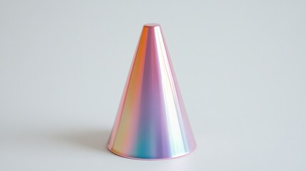 Wall Mural - Iridescent Cone on White Background: A Study in Shape and Light