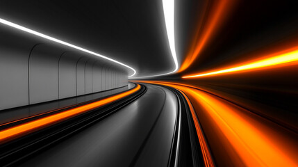 Wall Mural - A dynamic abstract technology background in dark gray and orange, symbolizing speed, innovation, and chaos with a blurred, empty space for captions, evoking modern energy and forward motion.

