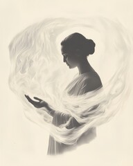 Poster - mystical woman embracing ethereal energy dreamscape artistic illustration surreal environment side v