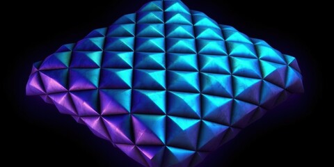 Poster - Abstract Geometric Pattern Neon Blue Purple Iridescent 3D Render  Digital Art Design