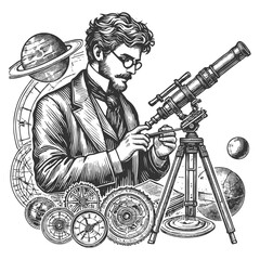 Wall Mural - astronomer observing stars with telescope vector