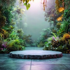 Wall Mural - Stone Platform in a Lush Tropical Jungle Setting