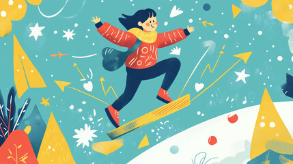 Poster - An illustration showing sounds waves traveling in the air. and a boy is standing.
