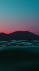 Wall Mural - Subtle Glow on Dark Water at Sunset with Mountain Silhouette