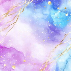 Wall Mural - Abstract watercolor painting with gold accents and purple, blue, and white colors.