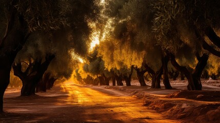 Wall Mural - golden olive trees