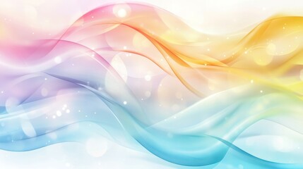 Wall Mural - Pastel Wave Abstract:  A dreamy, abstract image featuring flowing pastel waves in shades of pink, blue, and yellow, shimmering with soft light and subtle sparkle.