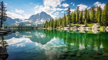 Poster - serene pine trees and mountains