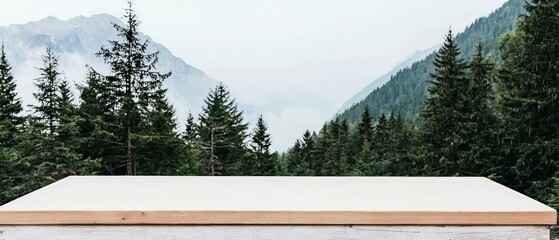 Canvas Print - White Tabletop Against Mountain and Forest Scenery