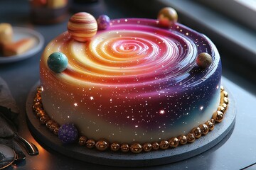 Galactic-themed cake with planet decorations: a cosmic delight for unique celebrations