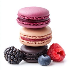 Wall Mural - Mixed berries macaron isolate on white background