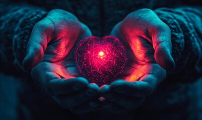 Poster - infographic of a human heart hologram user interface, supported by stock ai, illustrating a medical 