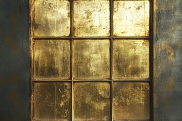 Poster - Vintage window with nine panes covered in gold leaf