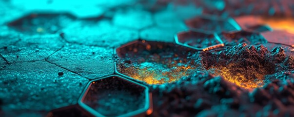 Fototapete - future data communication network technology depicted through an abstract hexagonal background image