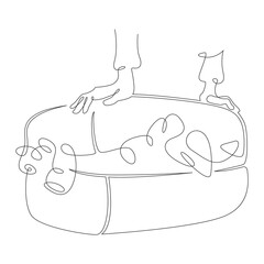Poster - continuous one line drawing packing luggage. hands closing a suitcase. packing for vacation. one con
