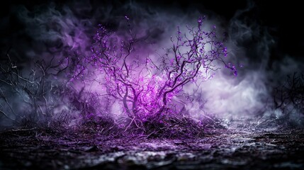 Aufkleber - Ethereal violet light illuminates a foggy dreamlike landscape in a surreal nature scene