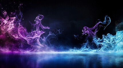 Poster - Artistic perspective vibrant waves of color on blueviolet surface in dark background