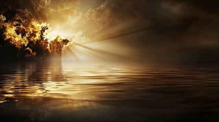 Aufkleber - Golden horizon over tranquil waters serene landscape dreamlike environment aesthetic viewpoint