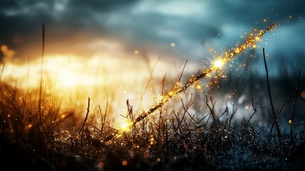 Poster - Golden light burst through soft grass nature scene magical atmosphere dawn setting inspirational concept